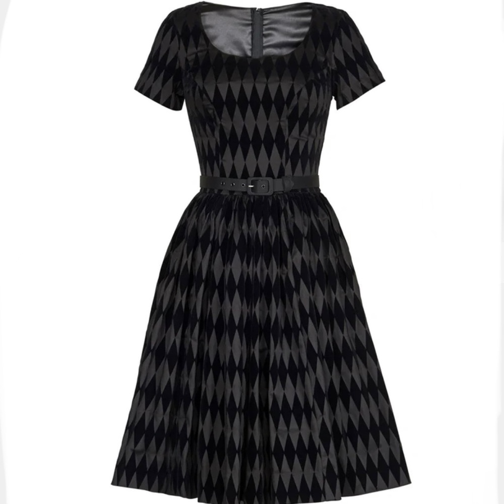 PINUP COUTURE GENA DRESS IN BLACK FLOCKED HARLEQUIN size Large